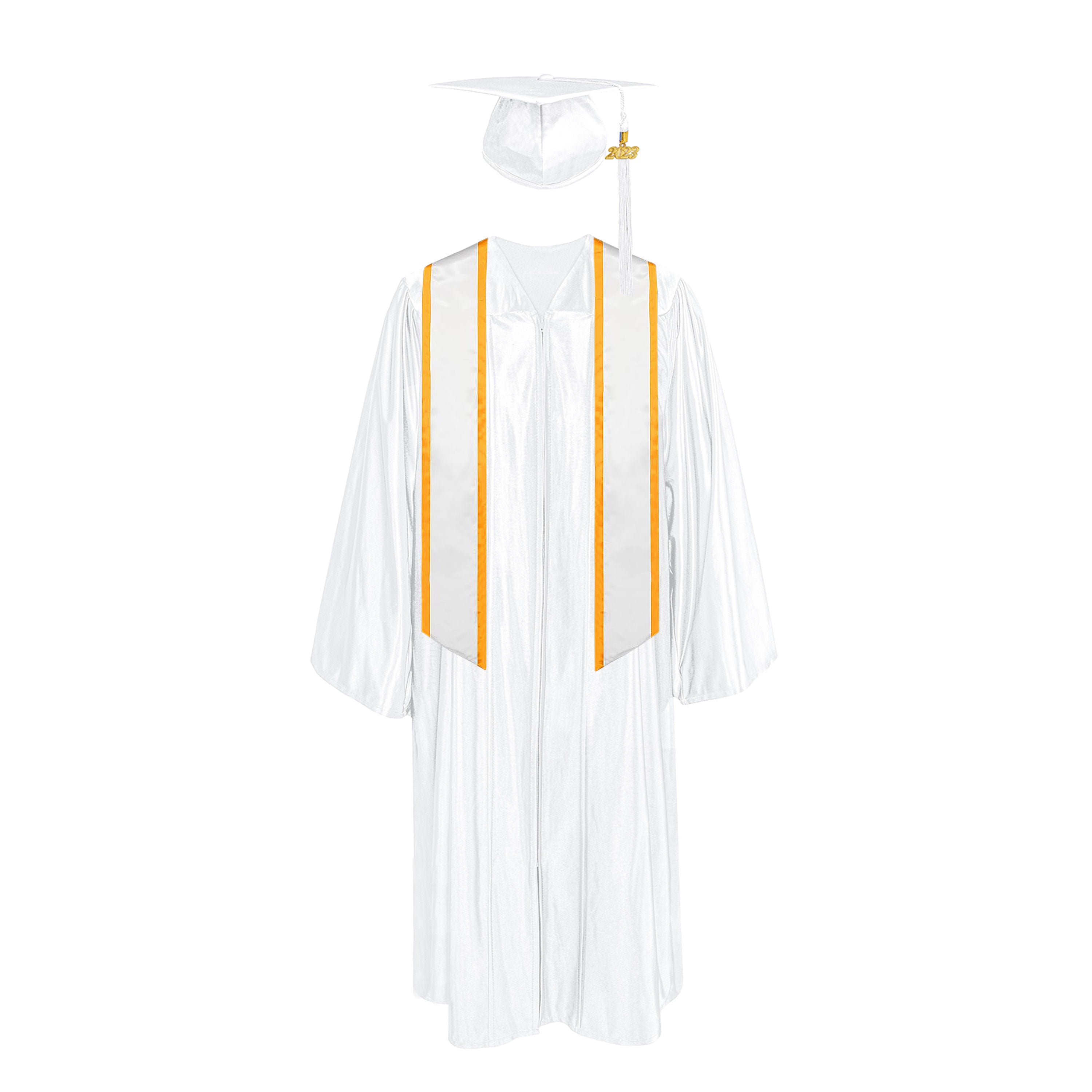 Shiny Cap With Tassel, Gown, Honor Stole Angled End with Trim 72”|graduate graduation gown-CA graduation