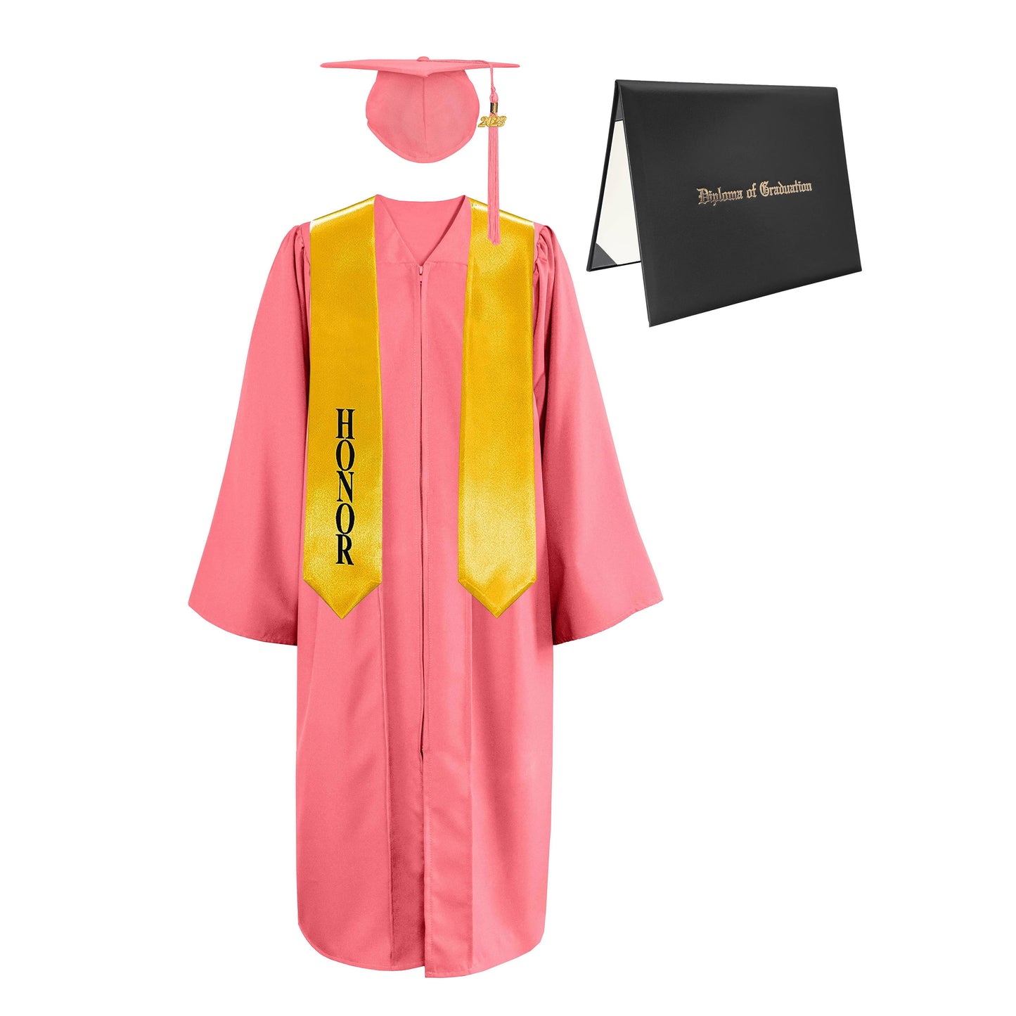 Matte Cap, Gown, Tassel,Honor Stole 60”& Diploma Cover Package-CA graduation