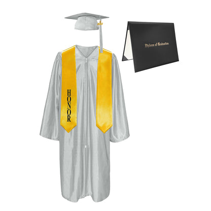 Shiny Cap, Gown, Tassel,Honor Stole 60”& Diploma Cover Package-CA graduation