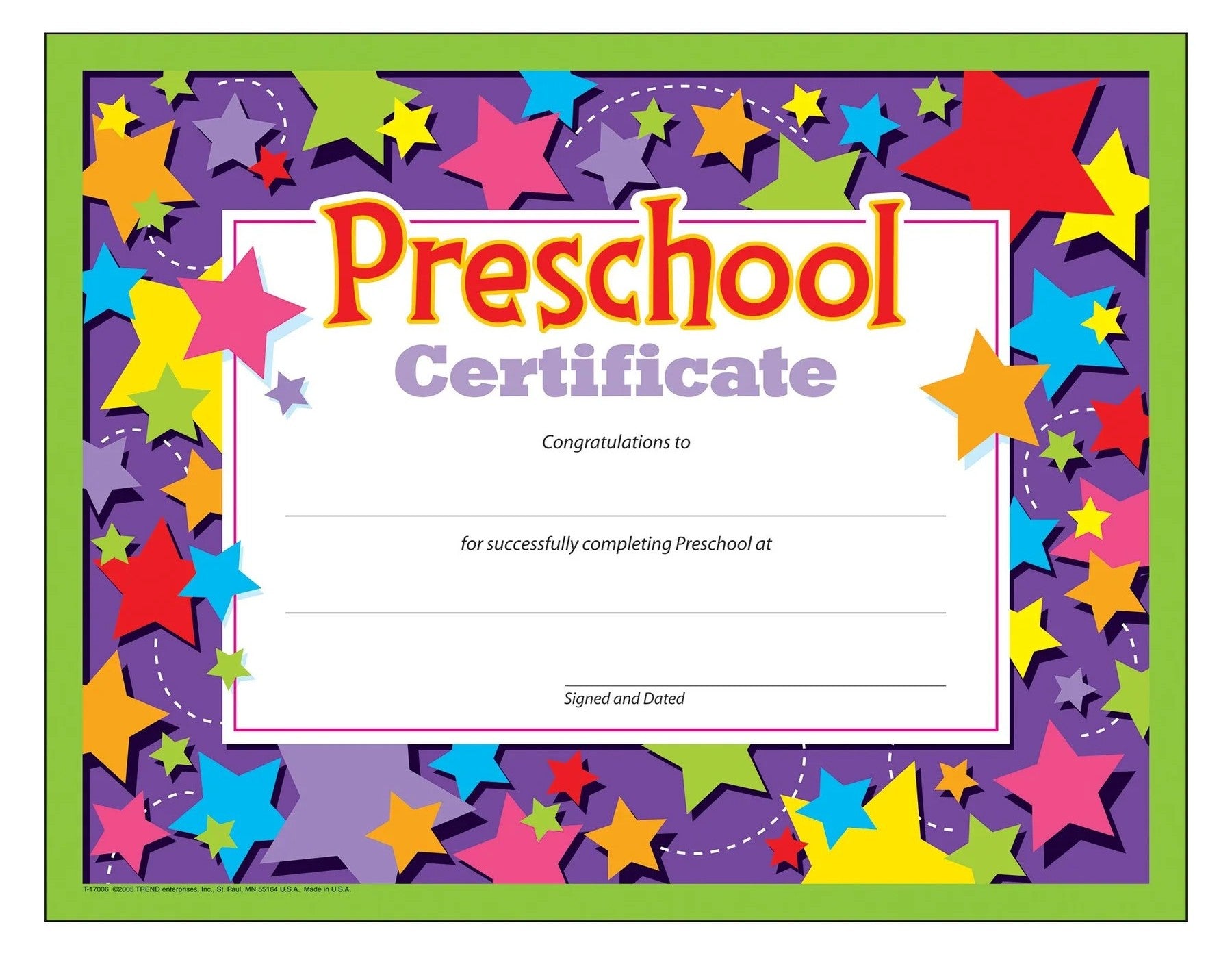 Preschool Certificate of Completion – “Congratulations… Successfully Completing Preschool” | CA Graduation