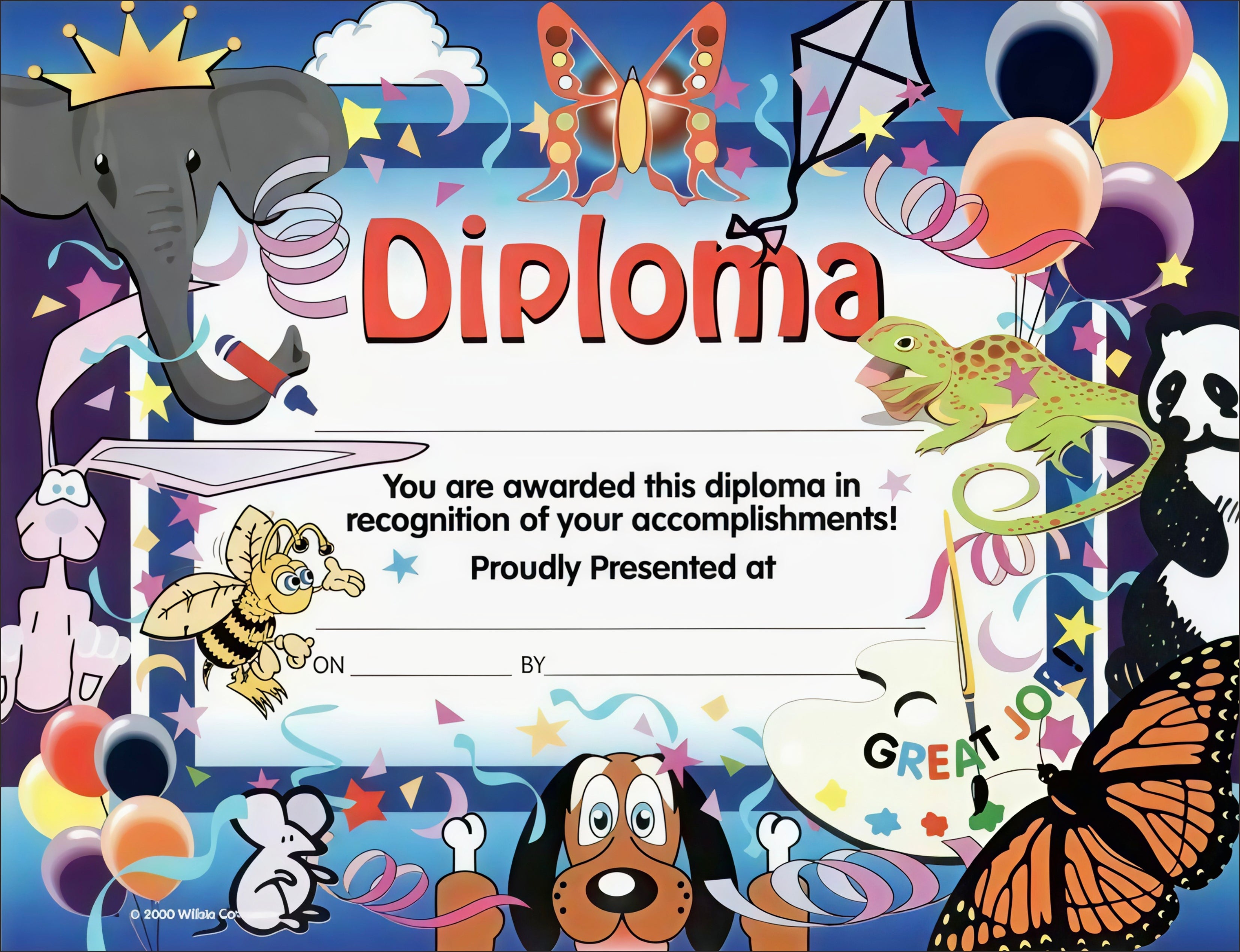 Preschool Diploma with Animal Patterns – “Recognition of Your Accomplishments” | CA Graduation