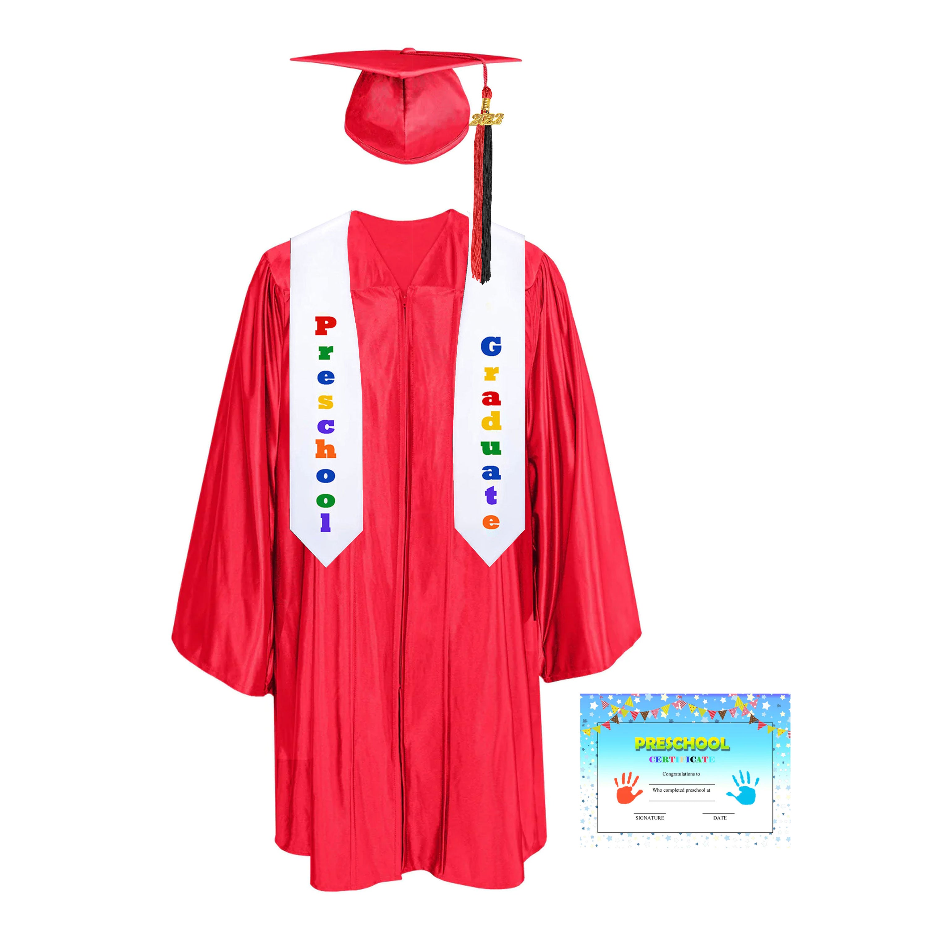 Shiny Kindergarten Graduation Colorful Tassel Cap, Gown, Stole & Diploma - CA Graduation Red / Printed Stole 50" Shiny Kindergarten Graduation Colorful Tassel Cap, Gown, Stole & Diploma - CA Graduation Red / Printed Stole 50"