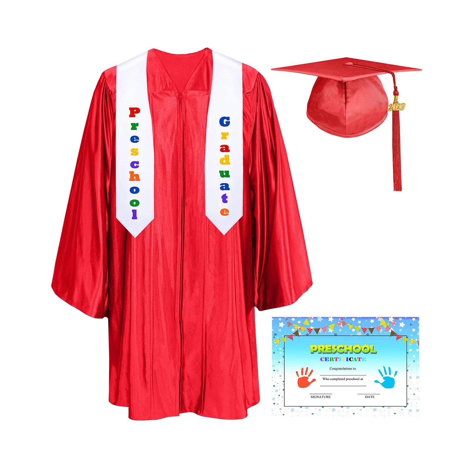 Shiny Kindergarten Graduation Cap, Gown, Stole & Diploma Package - CA Graduation Shiny Kindergarten Graduation Cap, Gown, Stole & Diploma Package - CA Graduation