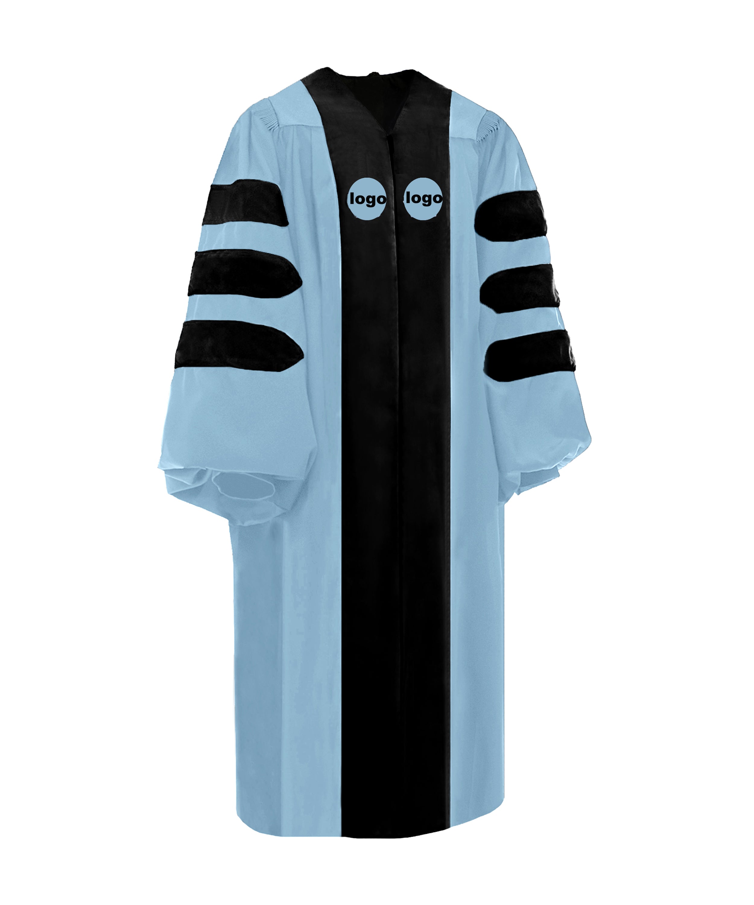 Custom Sky Blue Doctoral Gown with Black Velvet 60''FF / Yes