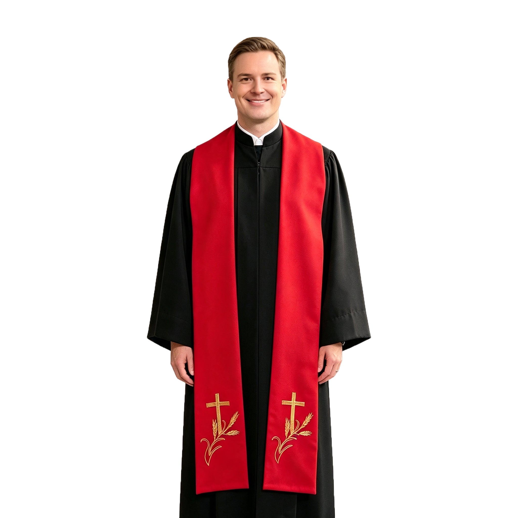 Custom Clergy Stole Embroidered with Gold Cross & Wheat Design, Church Priest Vestment-CA graduation