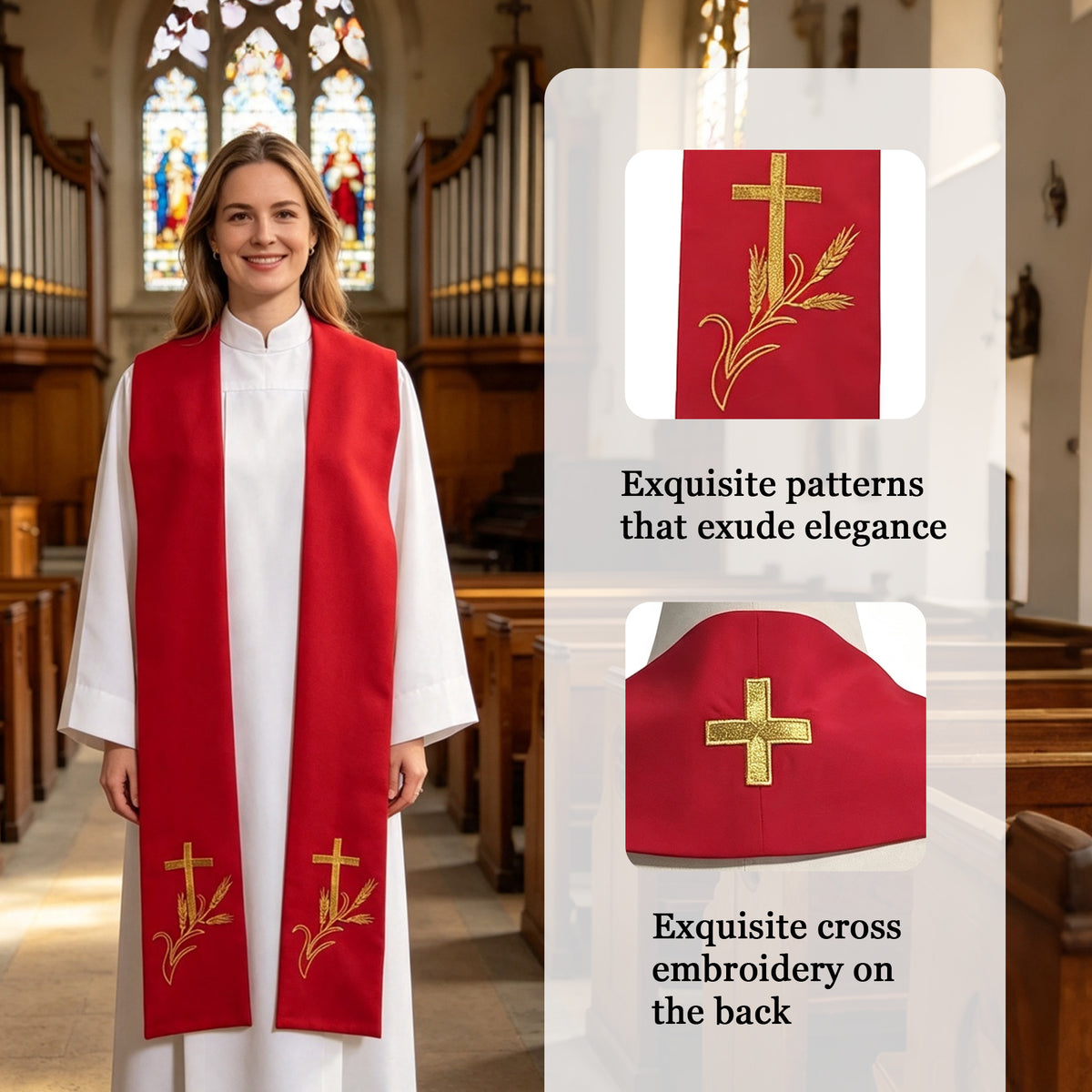 Custom Clergy Stole Embroidered with Gold Cross & Wheat Design, Church Priest Vestment-CA graduation