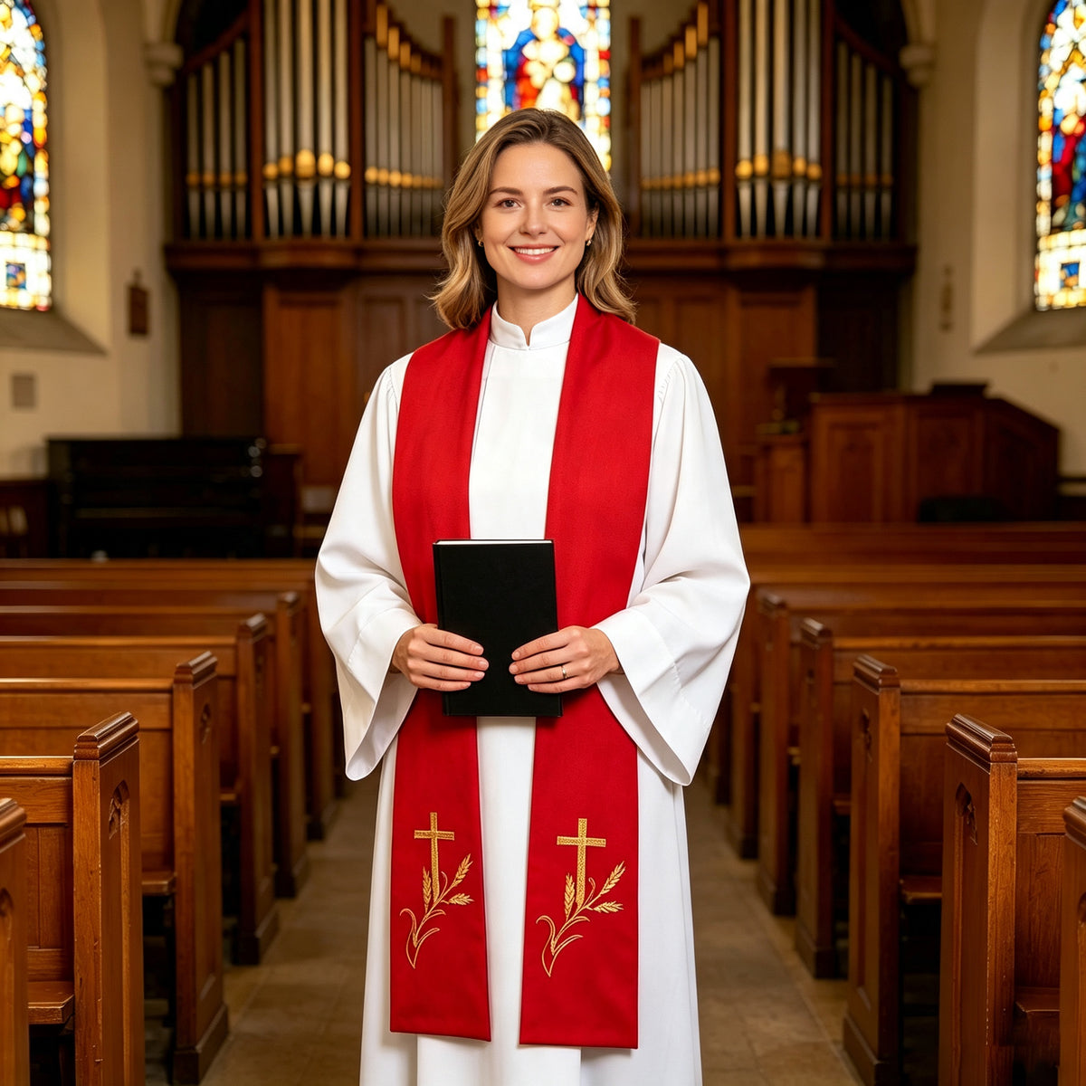 Custom Clergy Stole Embroidered with Gold Cross & Wheat Design, Church Priest Vestment-CA graduation